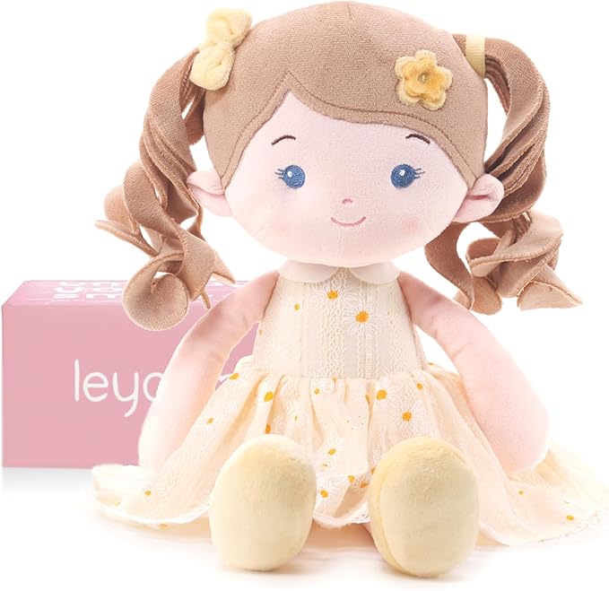 LeyaDoll Soft Baby Doll Toys (16''), My First Baby Rag Doll for 1 Year-Old Girl Birthday Gift, Christmas Plush Toys Gift for Toddler Kids Infants-Daydream-Daisy-Girl-Yellow