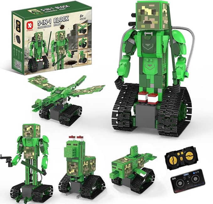 5 in 1 RC Robot Building Kit for Kids 8-12, Programmable STEM Coding Robot Toy with APP & Remote Control, DIY Robotics Kit Gift