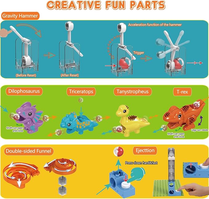 Dinosaur Marble Run Building for Kids: 3 4 5 6 7 8 Years Old Dinosaur Building Blocks Set Compatible with Major Brands - STEM Toy for Preschool Home for Boys Girls
