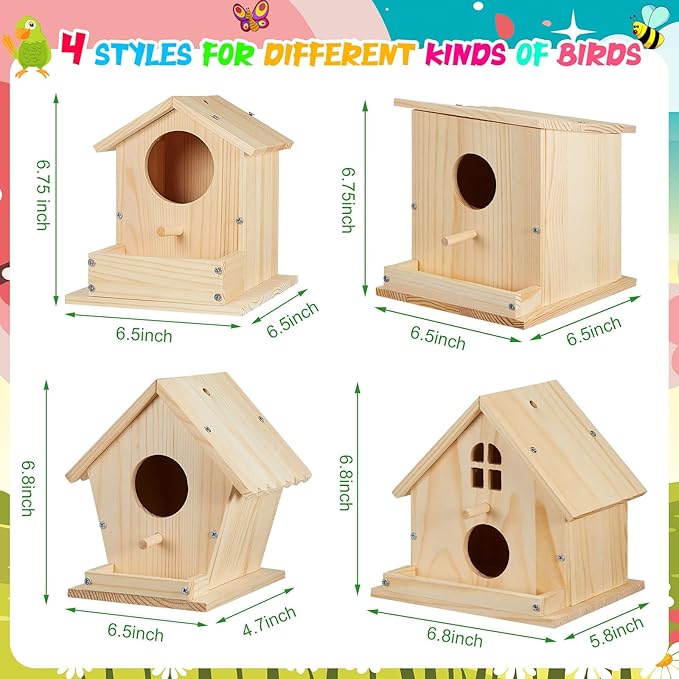 Liliful 12 Pack Birdhouse Crafts for Kids, Wooden Creative DIY Bird House Kits Arts and Crafts Set for Kids and Adults, Spring Birthday Gifts for Toddlers Ages (Seasonal Style)