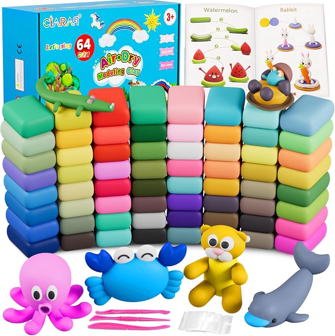 Air Dry Clay Kit for Kids – 50 Colors 15g Each, Non-Toxic Modeling Clay Set with 3 Sculpting Tools, DIY Arts & Crafts Supplies, Ideal Gift for Birthday, Christmas, Halloween (Ages 3+)