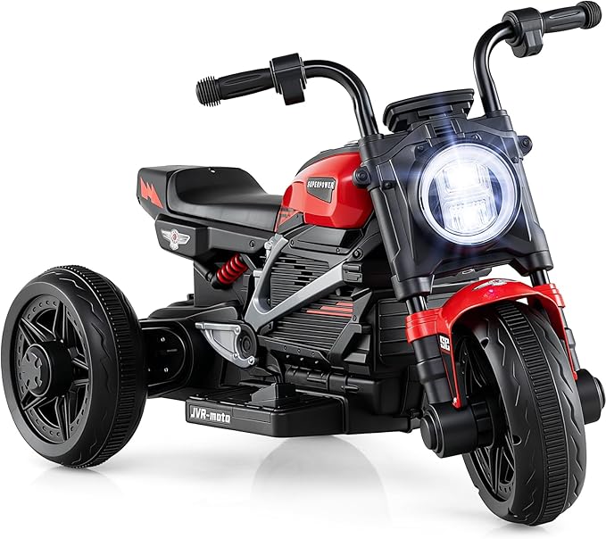 Costzon Toddler Motorcycle, 6V Chopper Kids Motorcycle Ride On Toy with LED Headlight, Music, Story, 3-Wheel Stable Electric Motorbike for Toddlers Boys Girls (Red, 31" x 18.5" x 19.5"(L x W x H))