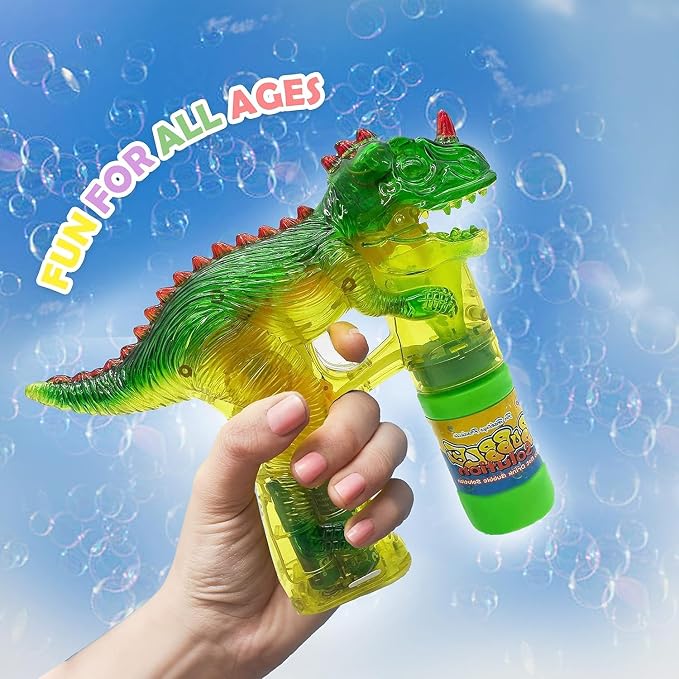 Haktoys Dinosaur Bubble Gun for Kids Automatic Bubble Machine Toy, Outdoor Bubble Maker Blower for Toddlers Boys Girls Backyard Play, 1 Pack with Figurines