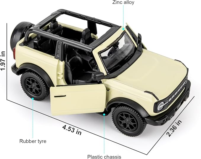 Ford Bronco Badlands 2dr Car Model, 1:36 Diecast Ford Toy Cars, Collectible Pull Back Car Gift for Kids Boys Girls(Off White)