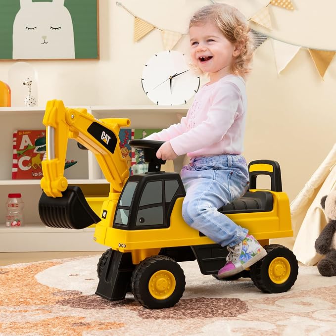 Costzon Ride on Excavator, Licensed Caterpillar Kids Excavator Digger w/Rotatable Digging Bucket, Under-seat Storage, Construction Vehicles for Kids, Ride on Toys for Toddlers 1-3 Gift (Digger)