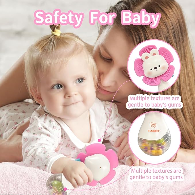Weirtoya 2 PCS Baby Rattles Teething Toys 3-6 Month, Baby Toys for 0-12 Months Sensory Toys Infant Toys 0-6 Months, Newborn Boys and Girls Must Haves Toys Babies Gifts