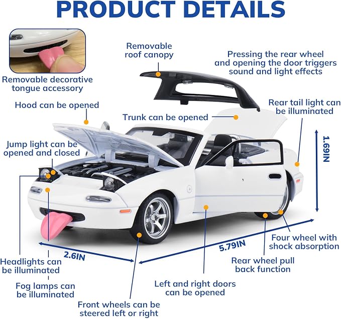 Car Toys for Boys 1 32 Diecast Cars Metal Toy Car,Collectibles Model Car Kits for Adults and Kids,Pull Back Cars with Lights and Sounds,Toy Cars for Boys Age 4-7（White）