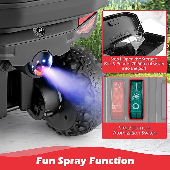 OLAKIDS Kids ATV with Spray Function, Remote Control, Storage Trunk, 6V Toddler Ride on Toy, Red