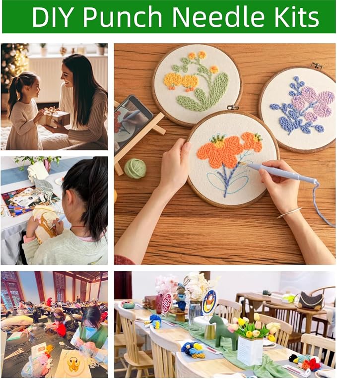 DIY Punch Needle Kits for Beginners Owl with Sunset with Hoop Punch Needle Starter Craft Embroidery Set Easy for Adults and Children Festival Gift and Decoration 20x20cm-1