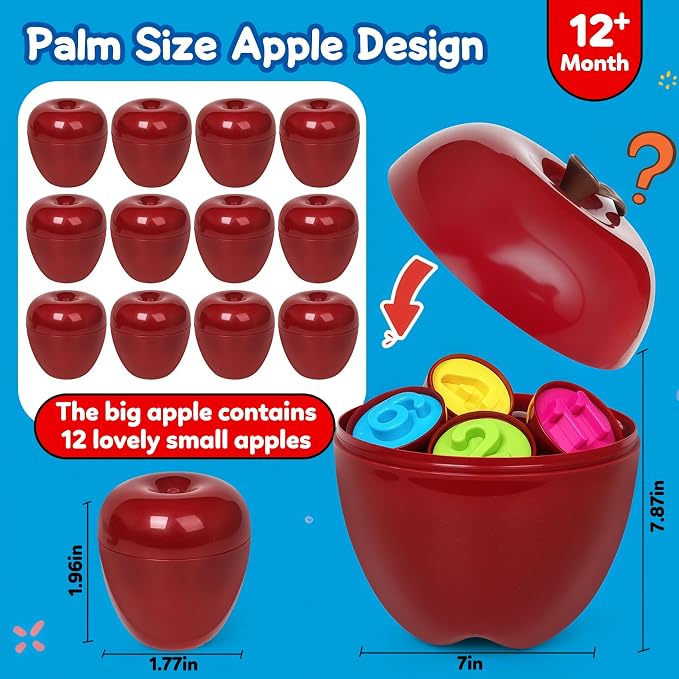 Apple Toy,Montessori Educational Learning Number Matching & Color Sorting Toys for Toddlers 1-3,Fine Motor Shape Puzzle Toddler Activities Easter Basket Stuffers Gift for Boys Girls