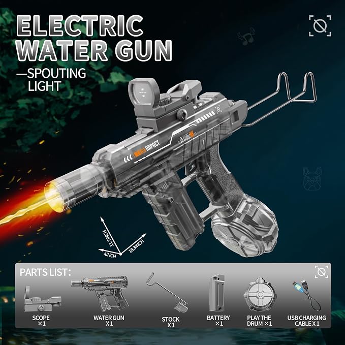Electric Water Gun for Adults,Kids Ages 4+,Automatic Squirt Watergun,2026 Ideal Gift Toys for Summer Game,Backyard,Pool,Long Range,Powerful,Rechargeable Aquatic Blaster Electric Water Guns(Black)