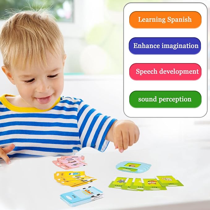 Startcan Spanish & English Talking Flash Cards for Toddlers 1 2 3 4 5 6, Audible Toys for Kids to Learn Spanish - 258 Cards and 516 Words(Pink)