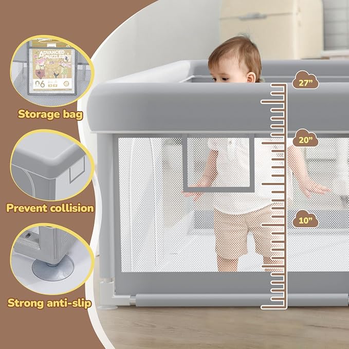 besuhot Extra Large Baby Playpen 74x 50 Inch Playpen for Babies and Toddlers with Anti-Slip Suckers and Zipper Gate, Safety Baby Activity Center for Indoor & Outdoor