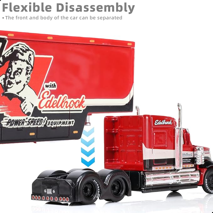 Semi Truck Toy with Trailer, 1/64 Scale Alloy Metal Diecast Heavy Semi Truck Trailer Head Toy Model, International Lonestar Diecast Tow Traktor Gift for Boy Adult Model Car Collector -Red