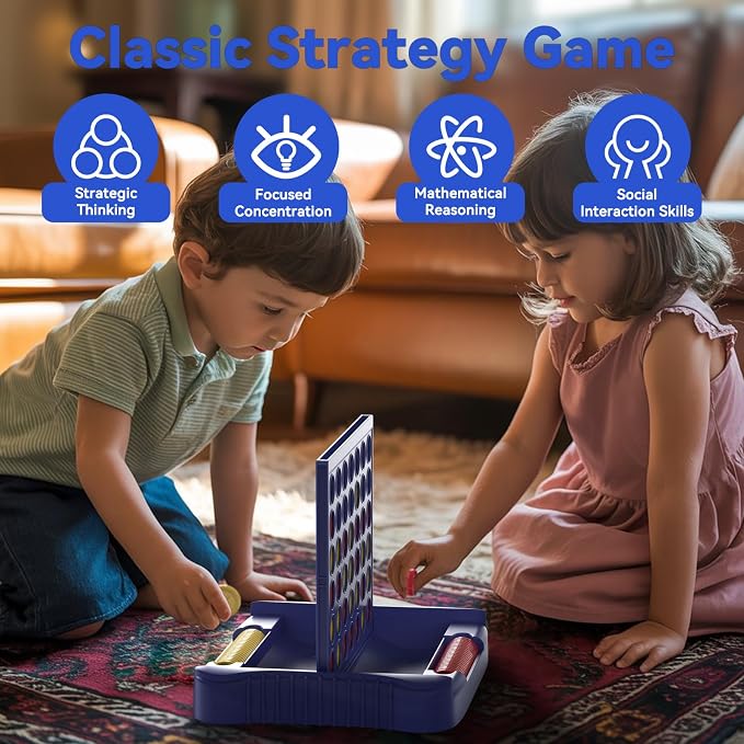 Pup Go 4 in a Row Game, Strategy Board Games for Kids 3-12, Connect & Win Four in a Line, Foldable Holiday Travel Essential, 2 Players for Family and Kids, Best Gifts for Boys and Girls (Blue)