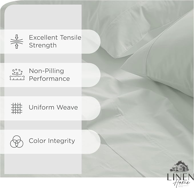 Linen Home 100% Cotton Percale Sheets Twin Size, Dove Grey, Deep Pocket, 3 Pieces Set- 1 Flat, 1 Fitted and 1 Pillowcase, Crisp Cool and Long Staple Strong Bed Linen