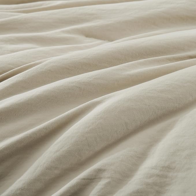 WRENSONGE Light Oatmeal Queen Comforter Set, 7 Pieces Soft Microfiber Comforters Queen Size with Fitted Sheet, Flat Sheet, 2 Pillow Shams, and 2 Pillowcases- Warm Bedding Sets Queen for All Season