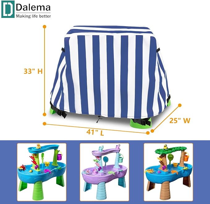 Kids Water Table Cover,Outdoor Heavy 600D Waterproof Anti-UV Dustproof Kids Water Play Table Cover,Compatible with Step2 Rain Showers Splash Pond Toddler Water Table,Blue Striped,Cover Only
