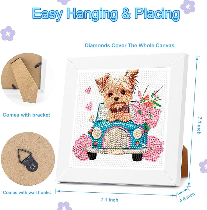 Nardoll Diamond Art Kits for Kids - Arts and Crafts for Kids Ages 4-8-12 - Dimond Art Painting with Wooden Frame - GEM Art for Girls Gifts Boys Adults Beginners Home Wall Decor(7x7inch)