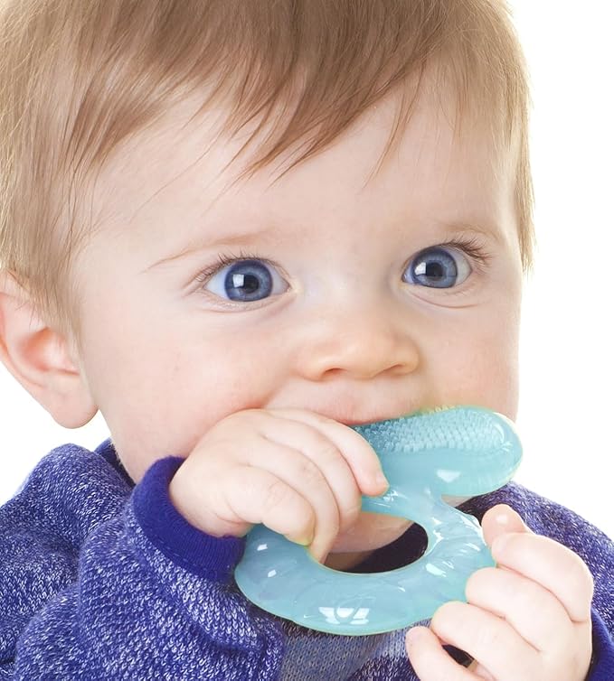 Nuby Teethe-EEZ Baby Teether with Soothing Bristles & Travel Case - Silicone Teether for Babies - 3+ Months - Aqua