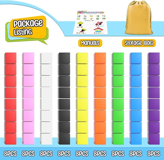 72pcs Magnetic Blocks for Kids, Magnetic Building Cubes for Toddlers 3-5, Preschool STEM Educational Sensory Montessori Square Toy for 3 4 5 6 Boys & Girls 72pcs