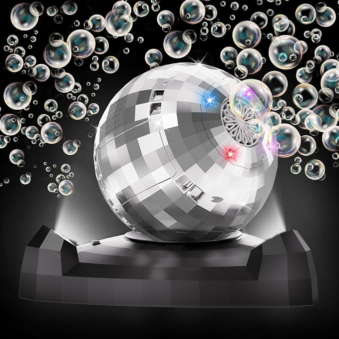Bubble Machine for Kids & Toddlers 1-3, Automatic Disco Bubble Blower Maker with Bubble Toys, LED Lights & 360° Rotation, 10000+ Bubbles Per Min, Outdoor Game Toy for Easter Birthday Party