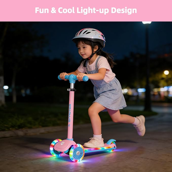 KORIMEFA Scooter for Kids Ages 3-8 with Light-Up Wheels & Deck, 3-Wheel Toddler Scooter with Adjustable Height, Anti-Slip Deck, Lean-to-Steer