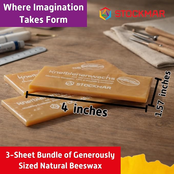 Stockmar Modelling Beeswax Sheets – 3 Sheets of Natural Color for Creative Sculpting, Handwork, Artistic Designs, and Shaping – Malleable Beeswax Arts and Crafts Supplies for Artists