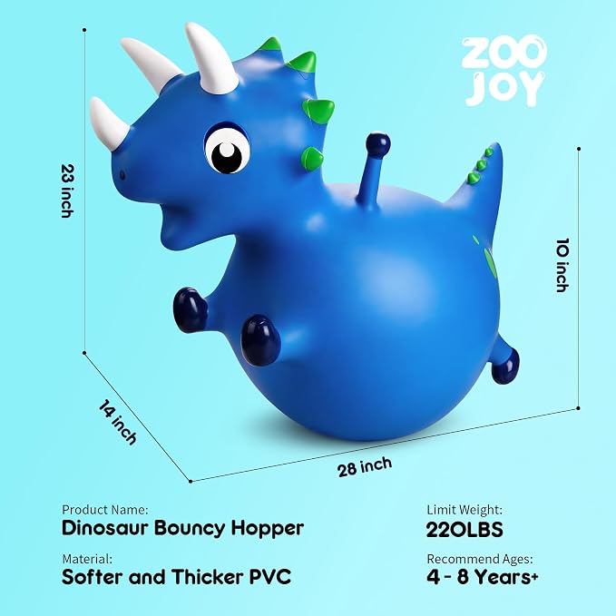 ZOOJOY Bouncy Dinosaur Horse Hopper, Inflatable Dino Bouncing Animal for Toddlers, Indoor Outdoor Ride On Bouncing Toys W/Pump, Hopping Toys Gift for 4 5 6 7 8 Year Old Boy Girl