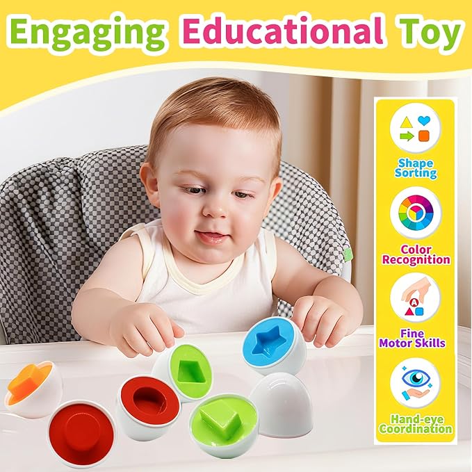 WEEJOYGAM Egg Toy, Toddler Montessori Toys for 1 2 3 Year Old Boy Girl Birthday Gift, Shape Sorter Color Sorting Matching Eggs for Toddlers 1-3, Play Egg Puzzle Sensory Fine Motor Skills Learning Game