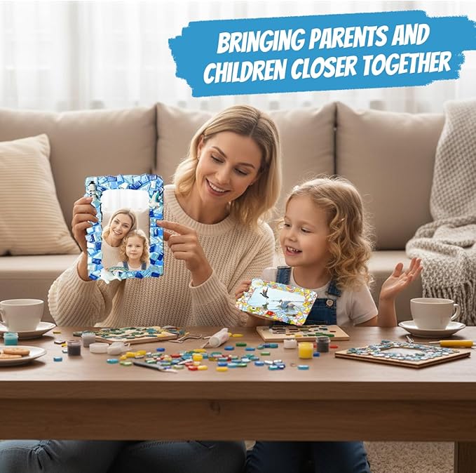 A&H Zier Decorate Your Own Mosaic Picture Frame Kit - 3 Pack DIY Arts & Crafts for Kids Ages 8-12, Valentines Day Gifts for Girls, 5x7 & 4x6 Photo Frames for Adults & Family