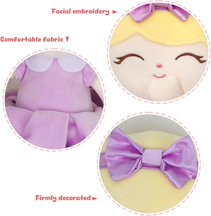 Soft Baby Doll Toys 16inch, Baby Rag Doll for One Year Old Girl Birthday Gift,Princess Style Plush Toys for Toddler Kids Infants (Purple)