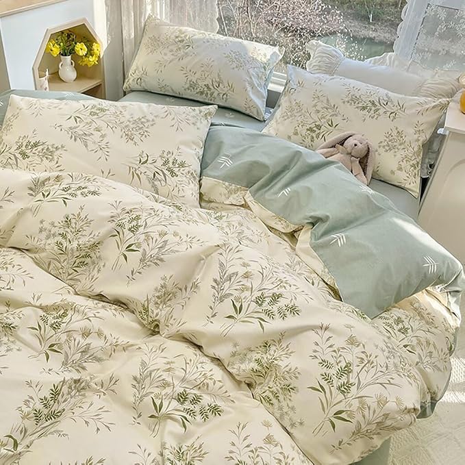 LifeTB Botanical Floral Comforter Set Twin XL, Chic Garden Floral Bedding Comforter with 2 Pillowcases, Soft Fluffy Girls Cottagecore Bedding Set, Breathable Comfy Vintage Botanical Comforter Set
