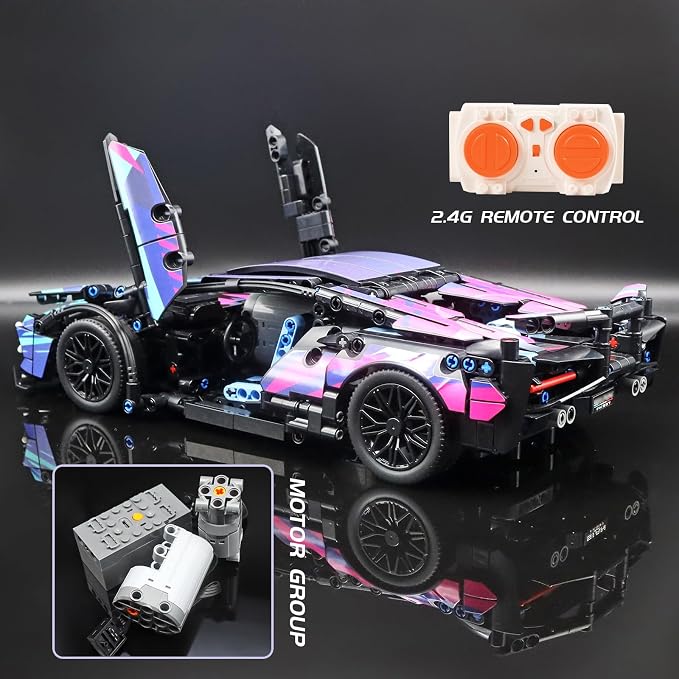 MOCBROPCS Remote Control Car Building Set, 1:14 Technical Sports Racing Car Building Kit, with Motors and Rechargeable Battery, Toys Gift for Adults & Boys Age 12+ (1314 PCS)
