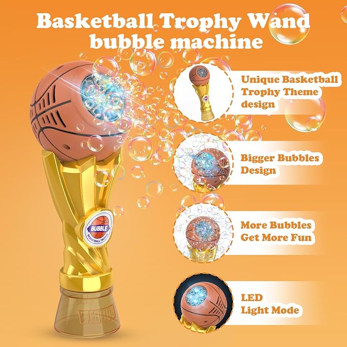 Basketball Trophy Bubble Wand,Basketball World Cup Bubble Machine for Kids,Light Up Bubble Maker,Bubble Blower,Outdoor Party Birthday Bubbles Toy for Toddlers,Gifts for Boys Age 3-8 Years Old.