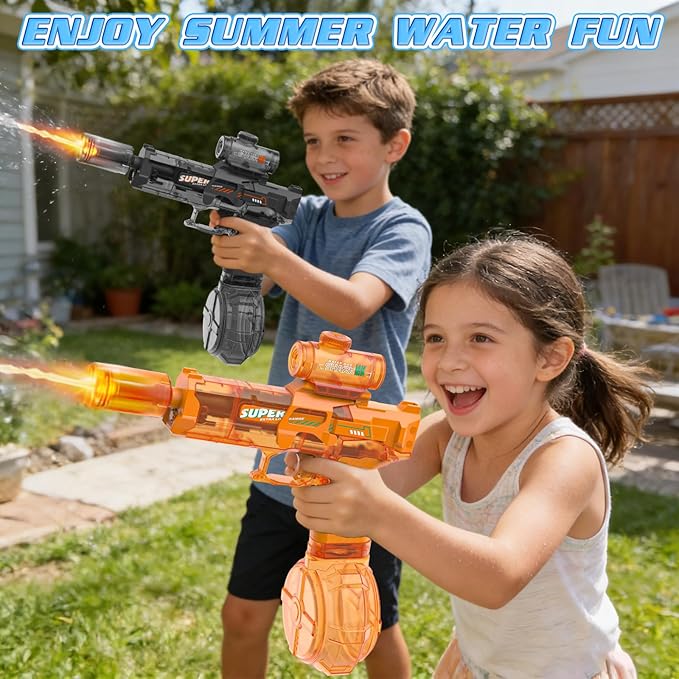Handwell 2 Packs Electric Water Gun for Adults Kids, Automatic Squirt Gun with LED Light, Large Capacity Water Blaster 23-33 FT Long Range, Outside Water Toys, Summer Beach Swimming Pool Party Toy