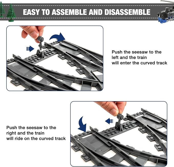 MANNIDOO Classic City Train Tracks, 54 Pieces Railroad Track with 32 Curved, 20 Straight and 2 Switch Train Tracks, Train Expansion Accessories Compatible with All Major Train Tracks