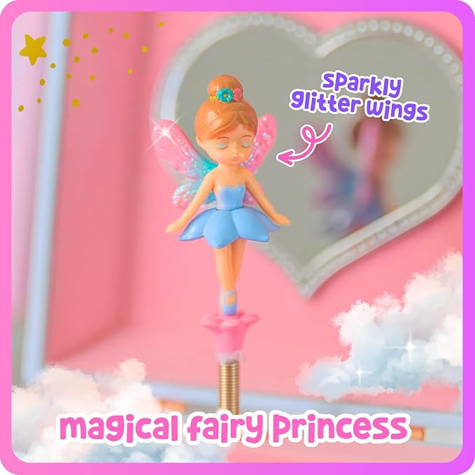 Giggle & Honey Musical Fairy Jewelry Box for Girls - Kids Music Box with Spinning Fairy and Mirror, Princess Birthday Gifts for Little Girls, Childrens Jewelry Boxes for Ages 3-10 - 6.8 x 5.3 x 6 in