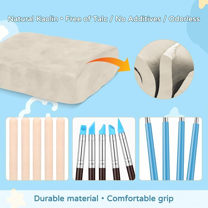 ZEHIQ Premium Air Dry Clay Kit, 6.6LBs Natural White Pottery Clay with 25 Pcs Clay Sculpting Tools, Modeling Clay for Pottery Wheel & Craft Projects, Ideal for All Skill Levels (White & Tools)