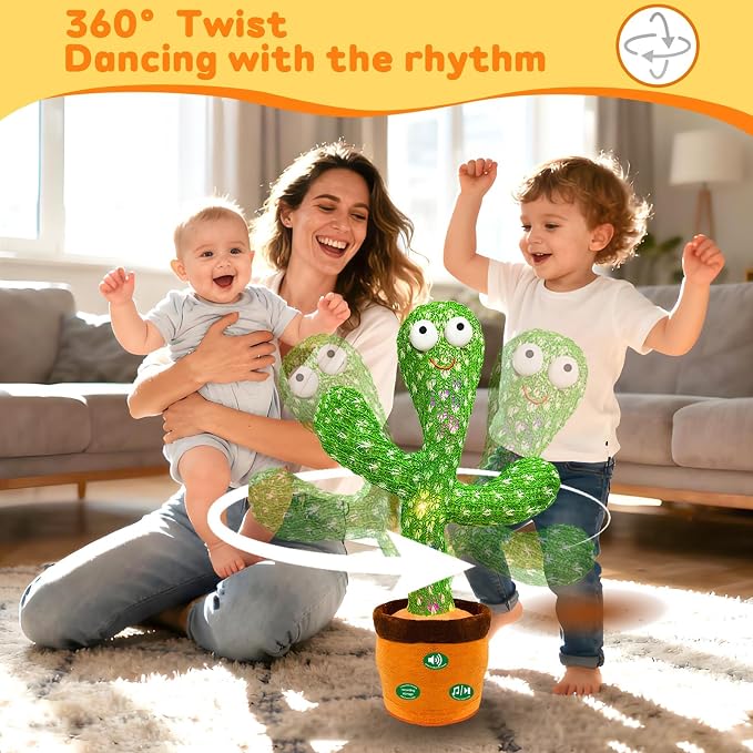 Hunfur (Updated Volume Adjustment) Dancing Mimicking Talking Cactus Toy,Funny Gift for Toddler 1 2 3 Year Old Boy Girl,Singing Record Repeat What You Say Light Up Baby Infant Toys 6-12 12-18 Months