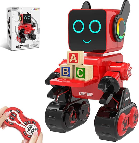 Robots for Kids, Remote Control Robot Toy Intelligent Interactive LED Light Speaks Dance Moves Built-in Coin Bank Programmable Rechargeable RC Robotic Kit (Red)