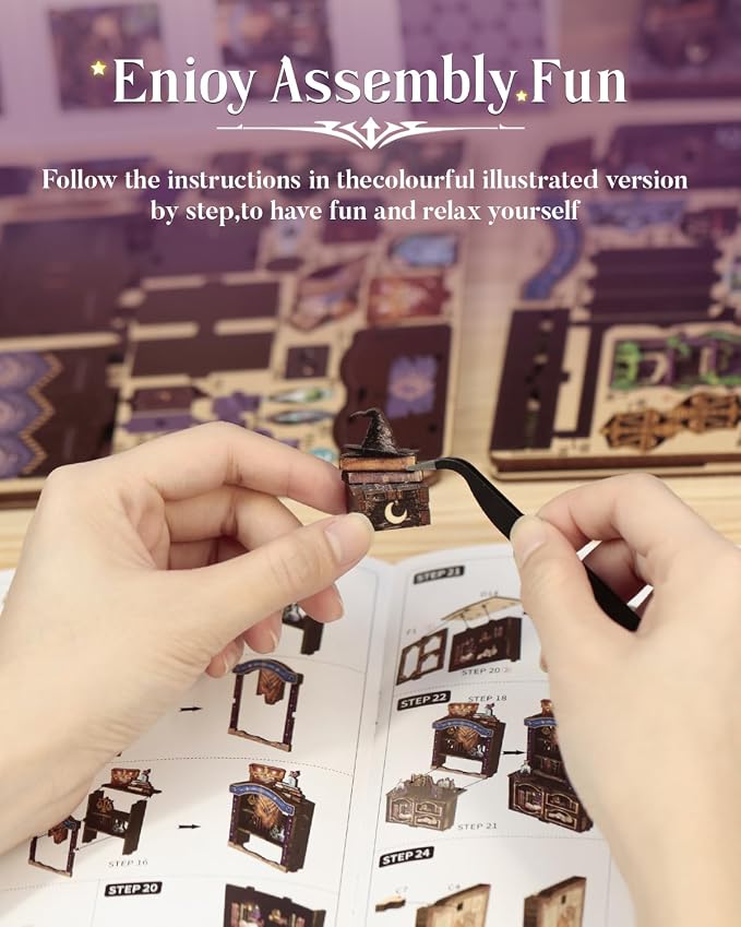 Cutefun Book Nook Kit - DIY Miniature Dollhouse Booknook Kit for Adults and Teens, 3D Wooden Puzzle Bookshelf Insert Decor with LED Light, Gifts for Book Lovers and Beginners (The Astrology Bookshop)