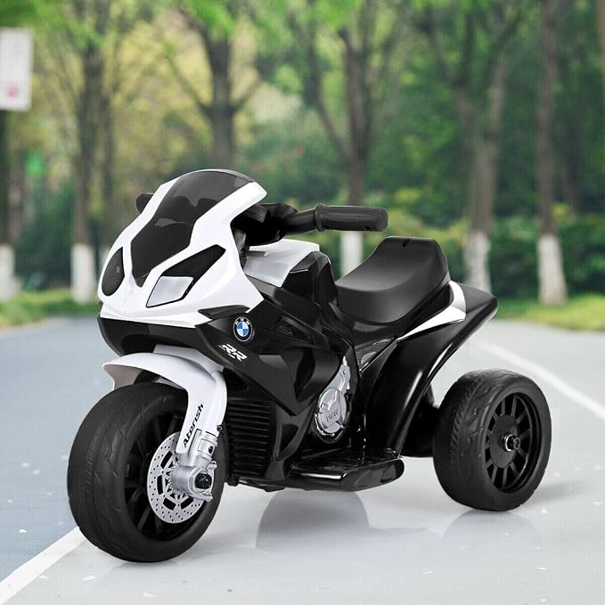 Costzon Kids Electric Ride on Motorcycle w/Headlights &Music, Pedal, Licensed BMW 6V Battery Powered 3 Wheels Motorcycle Toy for Children Boys & Girls (Black)