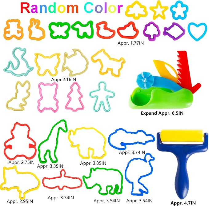 36-Piece Dough Tool Set for Kids Ages 3-8 – Includes Animal Cutters, Rolling Pins, Rollers, Random Colors