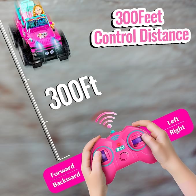 ULOVEME RC Cars - Remote Control Car with 5.5" Doll for Girls, 2.4GHz Je ep RC Cars - Simple Control Toy Cars for Kids (Pink)
