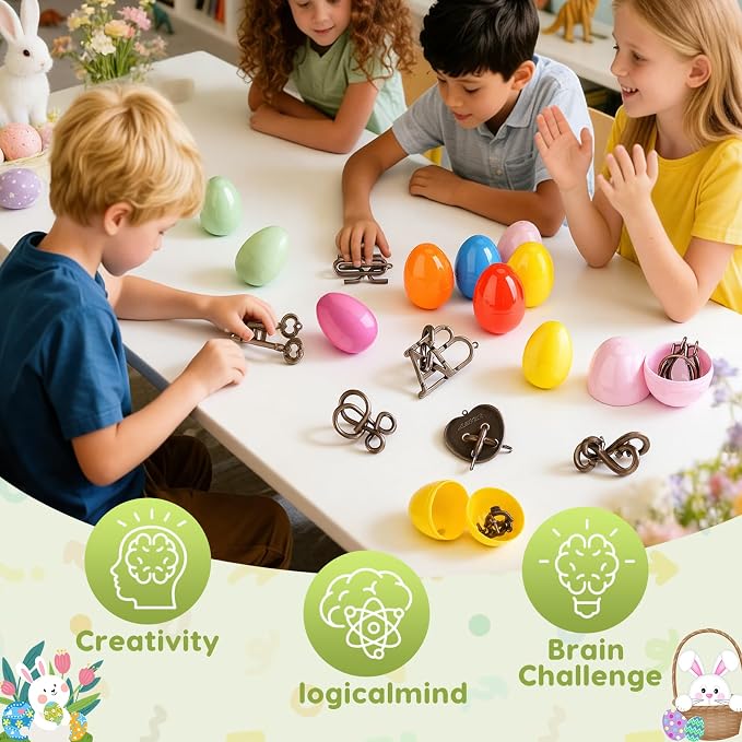 16 Pack Easter Eggs Filled with Brain Teaser Puzzles Toys, Easters Basket Stuffers for Kids Teens Adults, Easters Egg Fillers for Kids Boys Girls, Easter Eggs Hunt Game, Classroom Prize Supplies