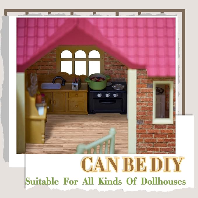 Flutesan 12 Pcs Miniature Dollhouse Wallpaper and Flooring Peel and Stick Mini DIY Self Adhesive Dollhouse Accessories 8.27 x 11.69 Inch (4 Styles)