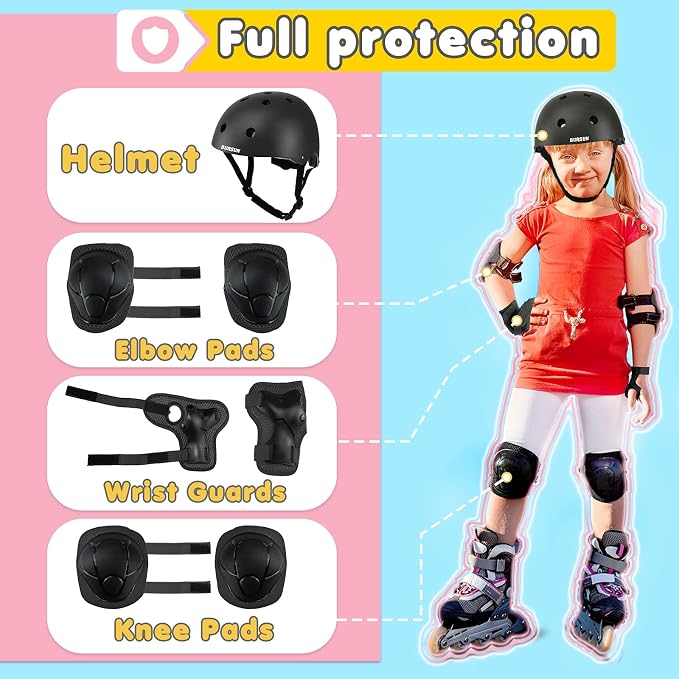 Kids Bike Helmet Adjustable Toddler Bike Helmets for Kids 2-5-8/8-14 Years with Knee Elbow Wrist Pads for GirlsBoys Youth Skateboard Bicycle Helmet for Scooter Roller Skating Balance Bike
