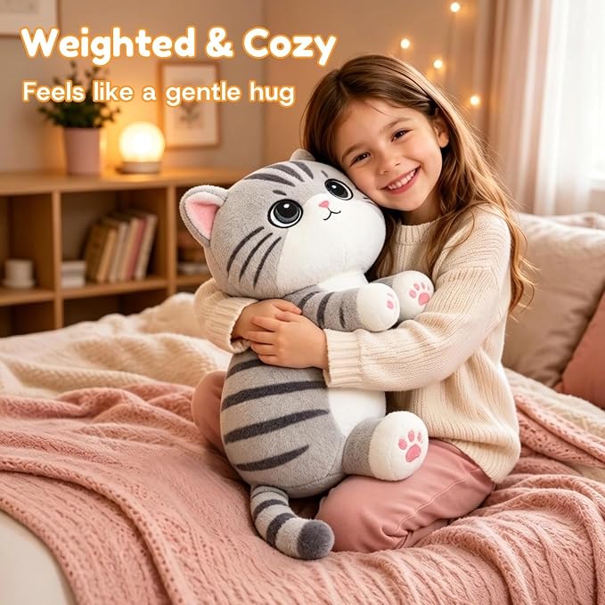 Tabby Cat Weighted Stuffed Animal, Soft Plush Toy Gift(10.6 Inch, 0.7 Lbs)