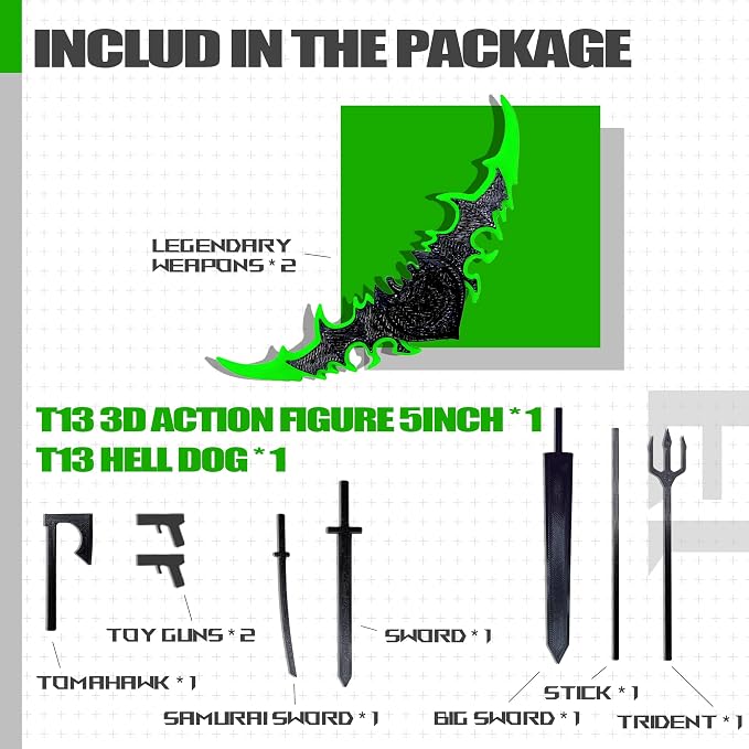 Uodofy (Assembly Completed) T13 3D Action Figure Set,Dummy Robo Titan 13 Action Figures,3D Printed Multi-Jointed Toy (Black + Green)